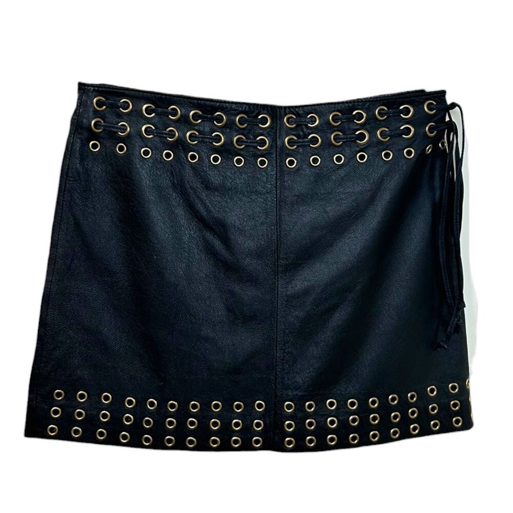 Rat & Boa, Women's Leather Grommet Mini Skirt, Side Ties, Lace-Up, Black, Small - Picture 2 of 9